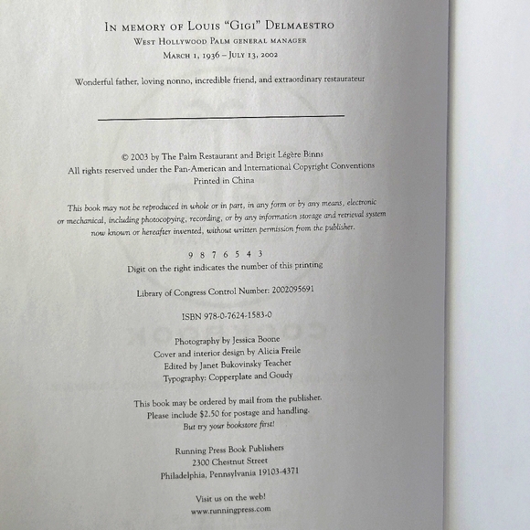 VTG Rare '03 SIGNED The Palm Restaurant Cookbook, Hardcover w Dust Jacket, EUC - Picture 7 of 15